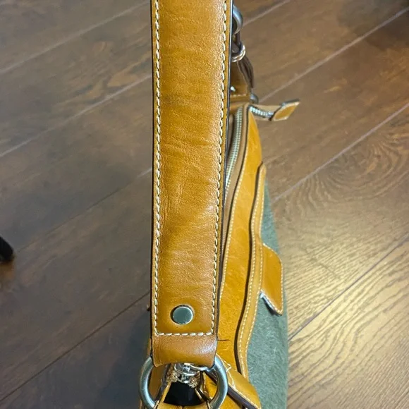 Cole Haan Brown Leather Calf Hair Handbag Purse Flaw shoulder bag - Picture 9 of 14